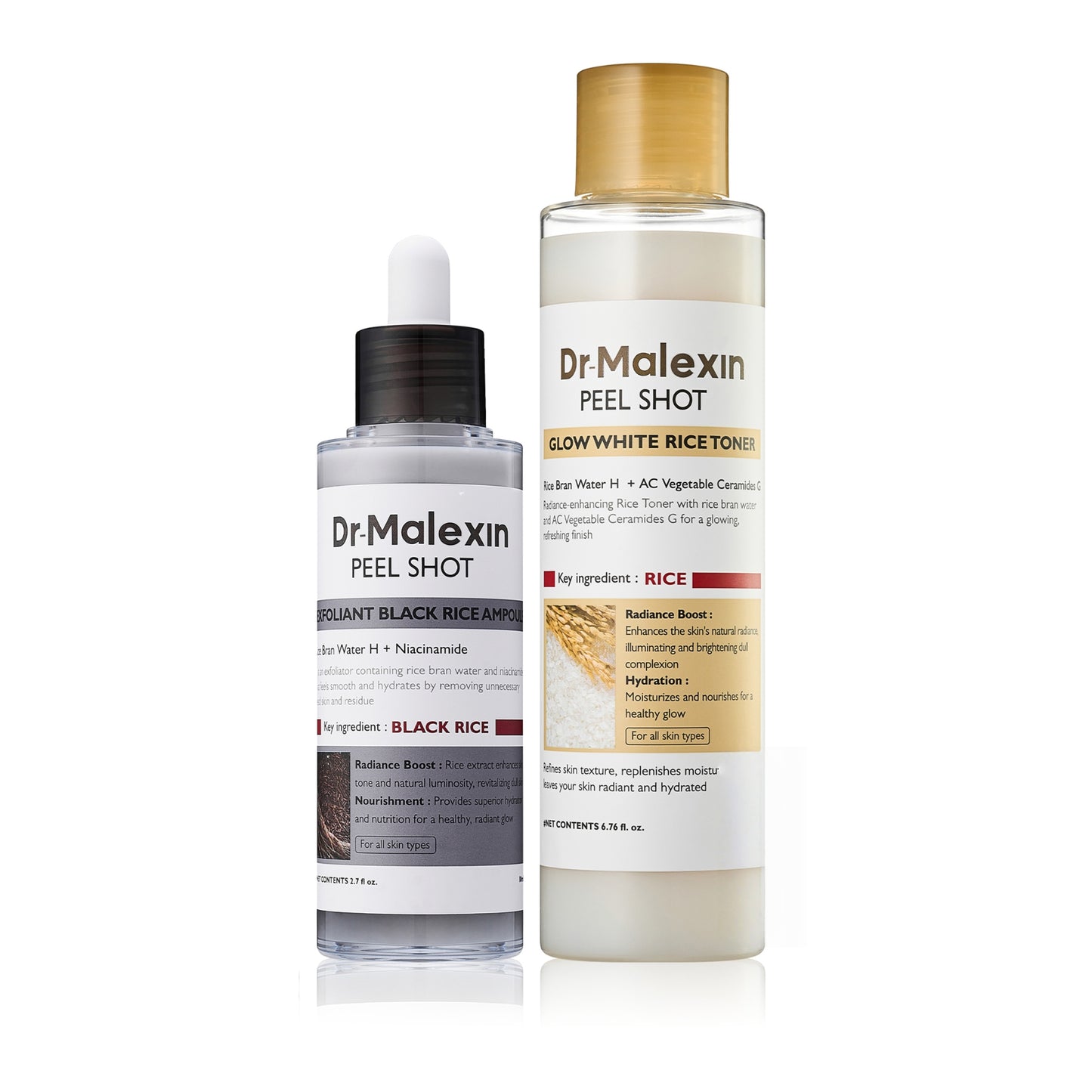 Dr-MalexIn Peel Shot Glow Rice Ampoule Set (Black+Toner)