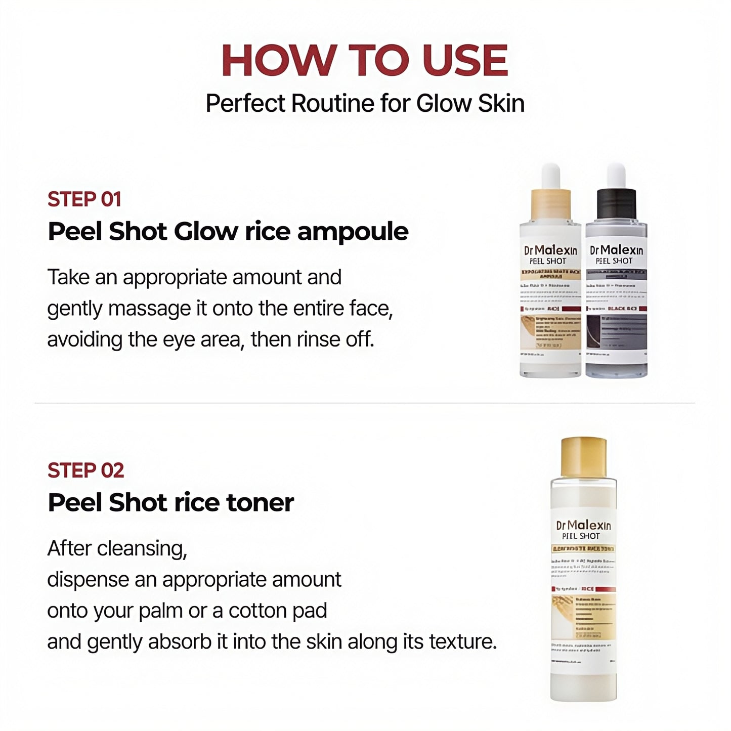 Dr-MalexIn Peel Shot Glow Rice Ampoule Set (White+Black+Toner)