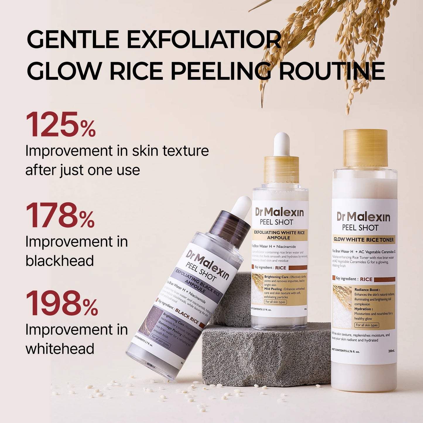 Dr-MalexIn Peel Shot Glow Rice Ampoule Set (White+Black+Toner)